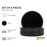 Ceramic Dinner Plates Set Of 6 Pieces, Black With White Rim | Ceramic Plates Set - Glossy Finish Plate Set | Ceramic Dinner Plates - Plates Set For Dinner | Microwave Safe & Dishwasher Safe